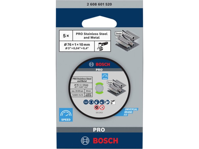 Rezalna plošča Bosch Expert for Inox A60R, INOX BF, Dimenzije: 76x1x10mm, Pakiranje: 5kos, 2608601520